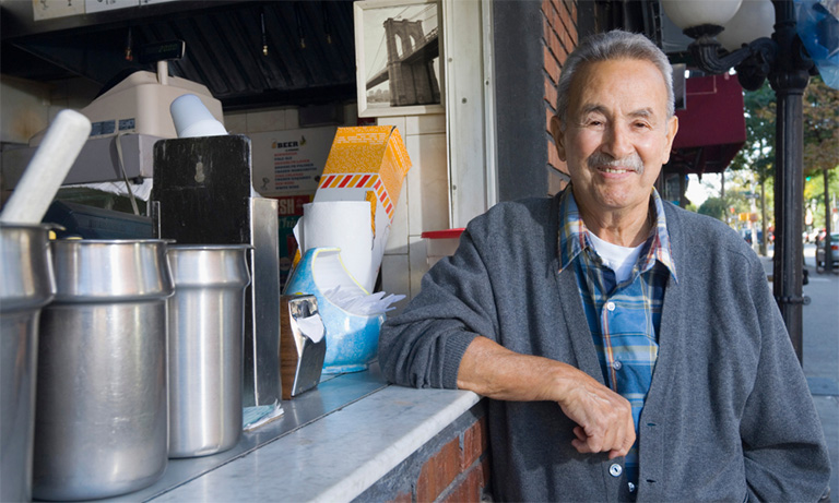 Old man at counter